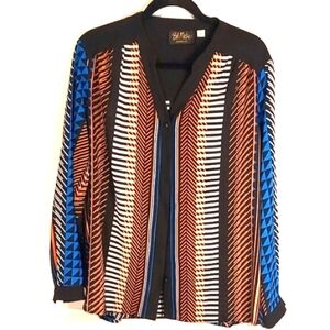 Bob Mackie Blouse. Quality. Blue Black Brown. SZ XL EUC